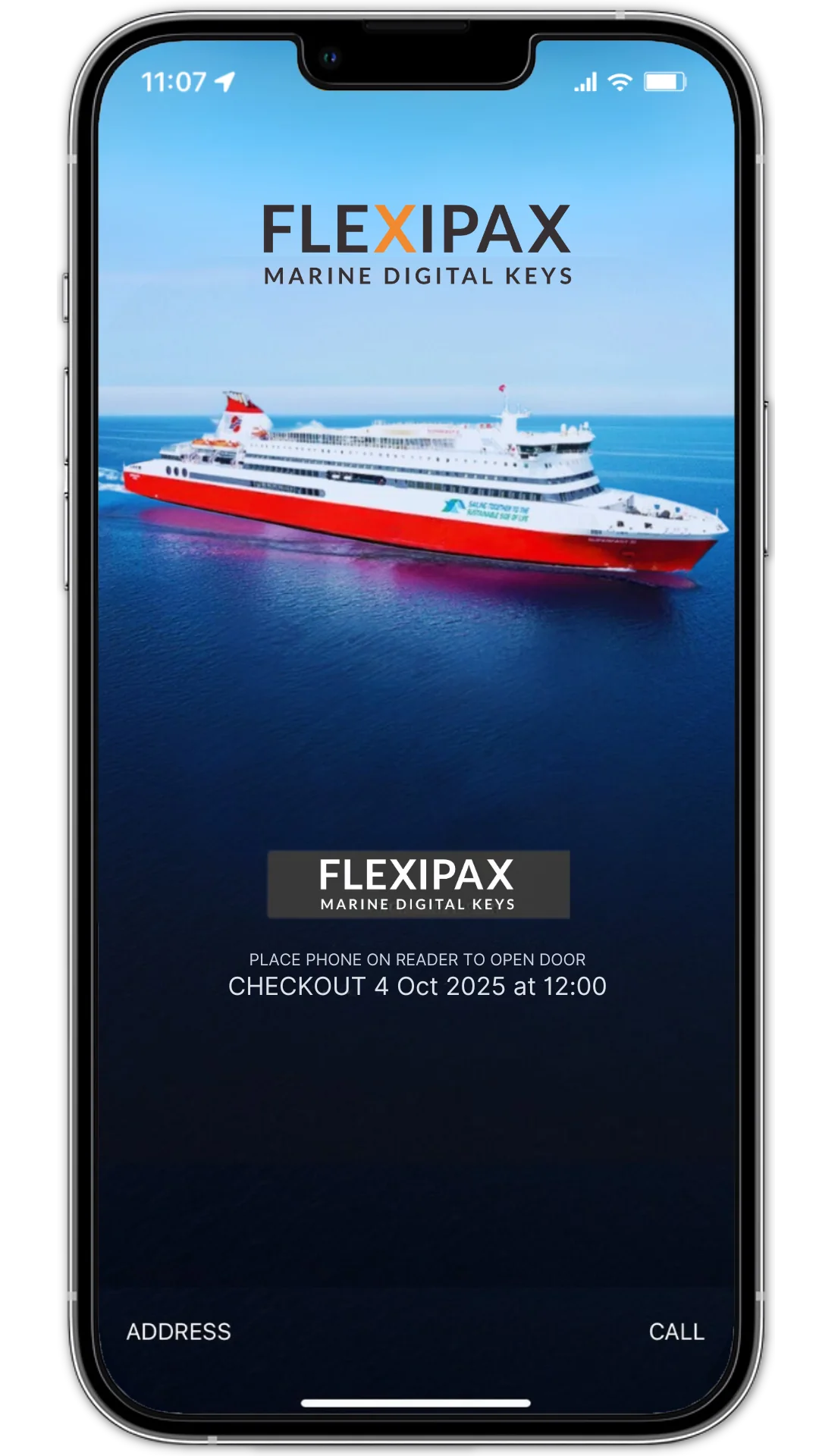 FLEXIPAX mobile cabin key on a passenger’s phone